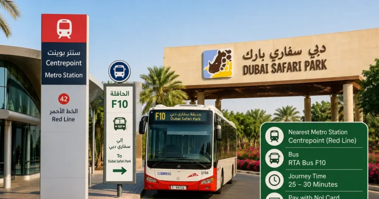 Centrepoint Metro Station and F10 bus route to Dubai Safari Park