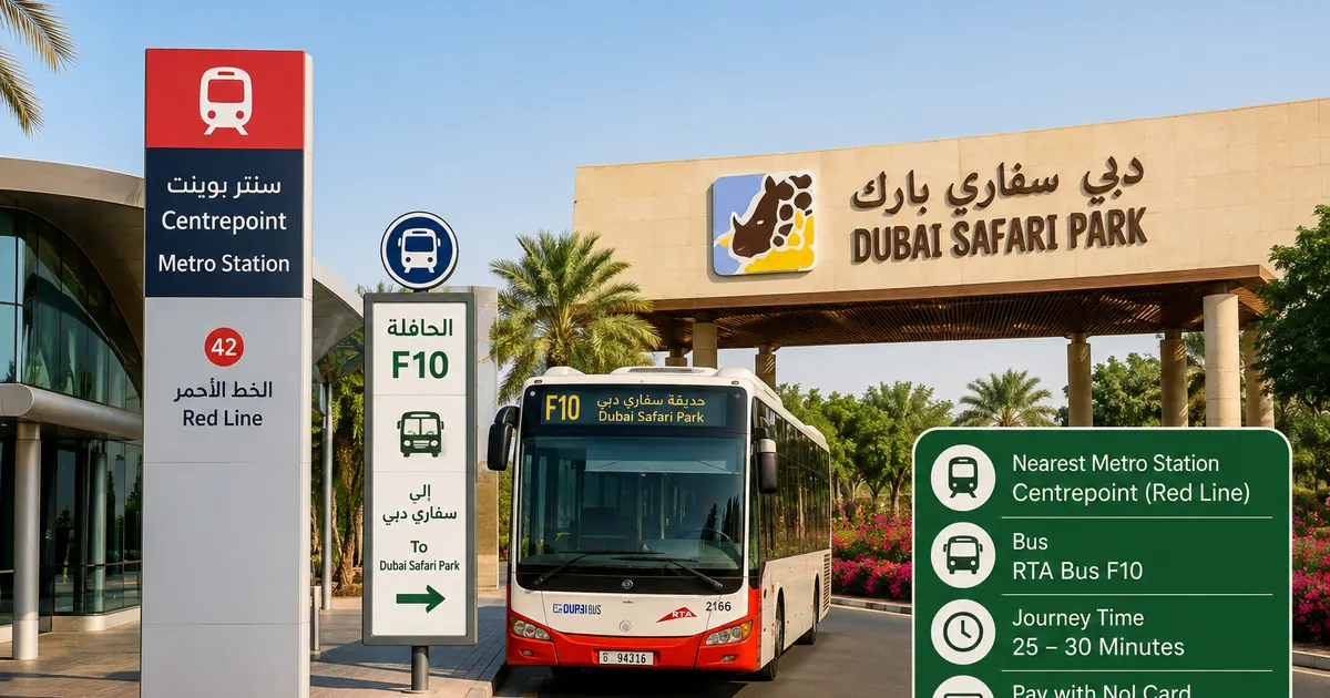 Centrepoint Metro Station and F10 bus route to Dubai Safari Park