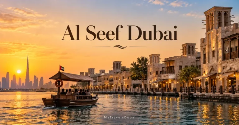 Al Seef Dubai heritage waterfront and traditional abra on Dubai Creek